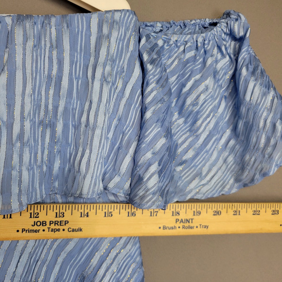 Lulus Dress Womens Large Blue Metallic Ruffle Off Shoulder Mini Tiered Party New - Picture 6 of 12